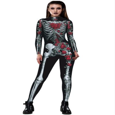 URVIP Women Halloween Skeleton Costume Stretch Skinny Catsuit Jumpsuit Bodysuit Color-BAX-008 L