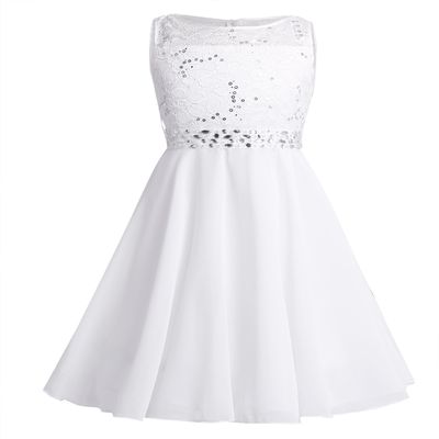 Agoky Kids Girls Sequined Sleeveless Flower Girl Dress Wedding Bridesmaid Party Dresses Ivory 4