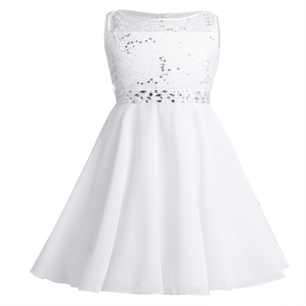 Agoky Kids Girls Sequined Sleeveless Flower Girl Dress Wedding Bridesmaid Party Dresses Ivory 4