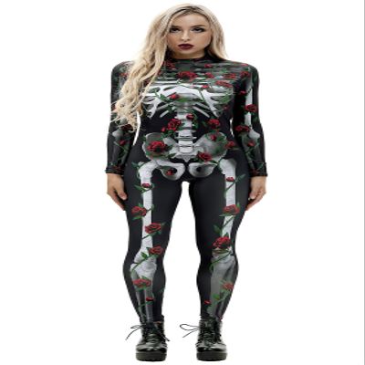 URVIP Women Halloween Skeleton Costume Stretch Skinny Catsuit Jumpsuit Bodysuit Color-BAX-013 XL