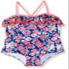 Pink Platinum Girls' Floral Pom One Piece Swimsuit, Navy, 12M view 1