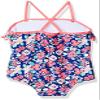 Pink Platinum Girls' Floral Pom One Piece Swimsuit, Navy, 12M view 2