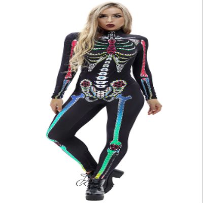 URVIP Women Halloween Skeleton Costume Stretch Skinny Catsuit Jumpsuit Bodysuit Color-BAX-015 M