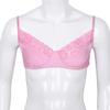 dPois Mens Soft Smooth Sissy Lingerie Lace Wire-Free No Padded Triangle Unlined Bralette Push Up Crossdress Top Bra Pink Large(Bust: 35.0-43.0"/88-110cm) view 2