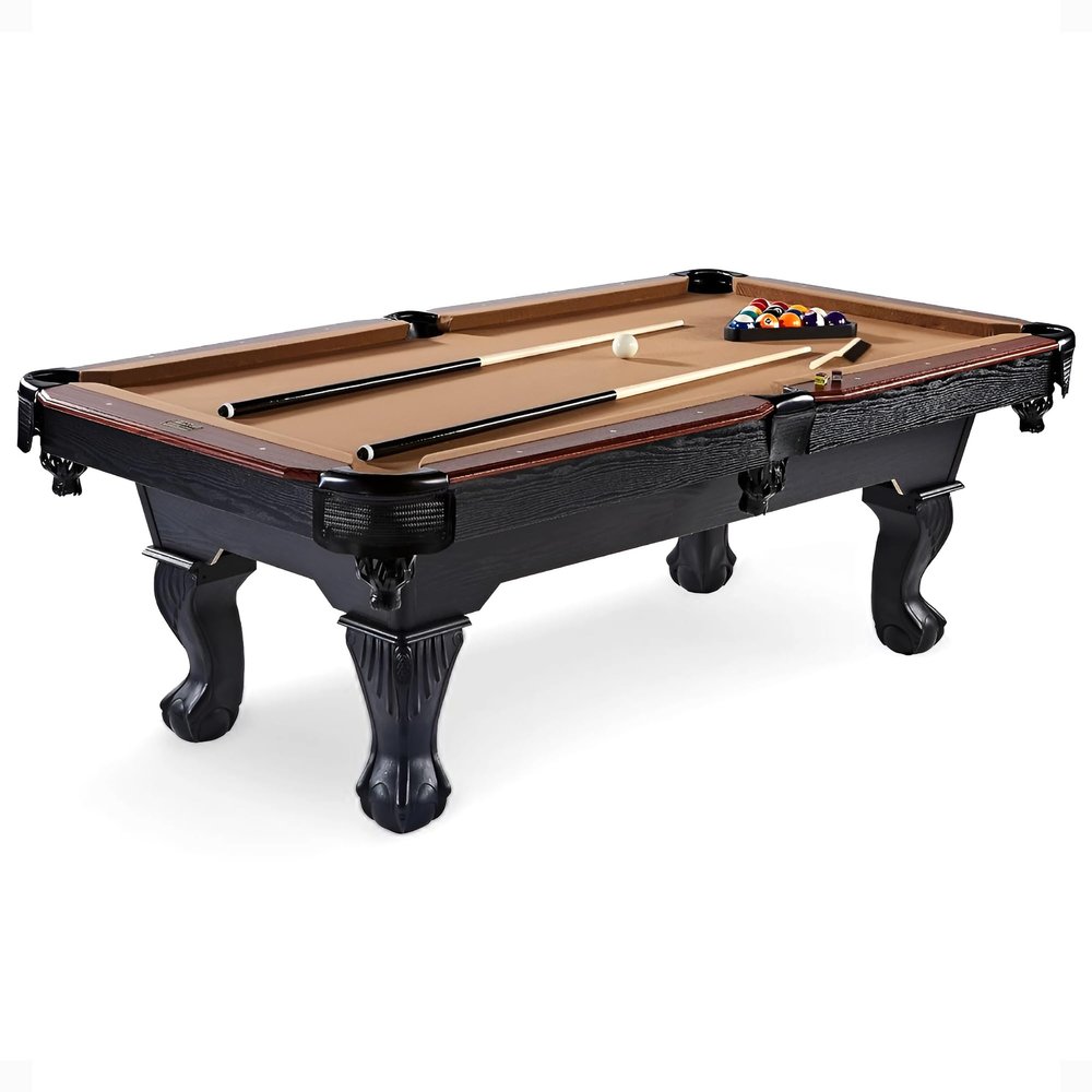 Barrington Billiards 7.5 Foot Belmont Drop Pocket Claw Leg Billiard Large Pool Table with Billiard Balls Set & 2 Cue Sticks, Triangle, Chalks & Brush