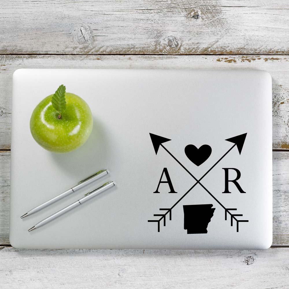 Yoonek Graphics Arkansas Love Cross Arrow State AR Decal Sticker for Car Window, Laptop and More. # 1068 (6" x 6", Black)