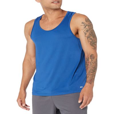 Amazon Essentials Men's Quick Dry Tech Stretch Active Sleeveless Tank Top Workout Shirt, Blue, Large