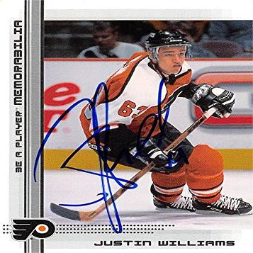 Autograph Warehouse 466133 Justin Williams Autographed Philadelphia Flyers Hockey Card 2000 BAP No. 444