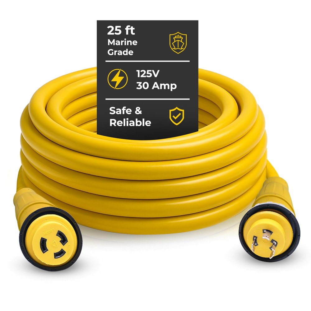 Amp Up 125v 30 Amp Shore Power Cord, 25ft Heavy Duty Marine, Boat, and RV NEMA L5-30 Power Cord with Twist Lock, Watertight Molded Ends, and UL Listed from a US Based Company