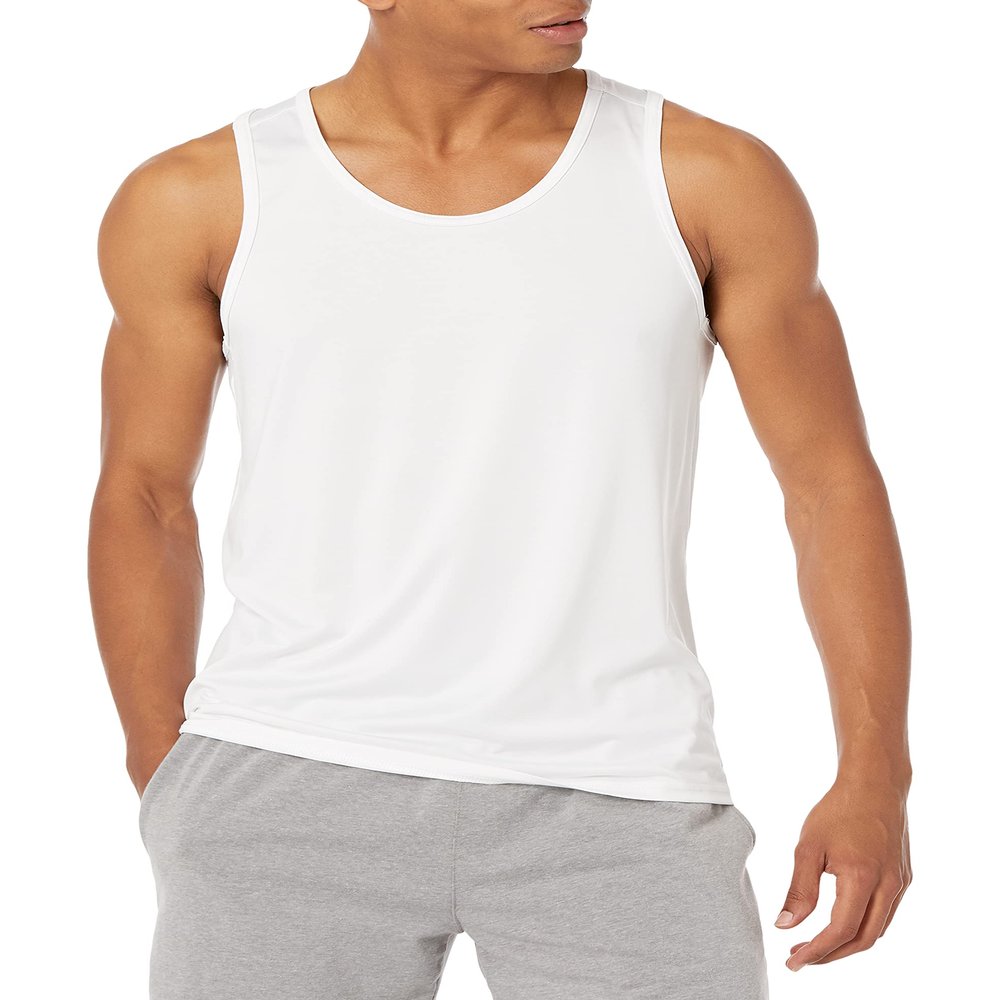 Amazon Essentials Men's Quick Dry Tech Stretch Active Sleeveless Tank Top Workout Shirt, White, Large