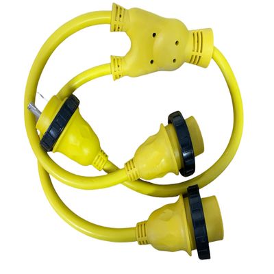 Amp Up Marine & RV Cords 125v 30 amp Male x (2) 30a Female Marine Y Splitter Boat Shore Power Adapter - 21323