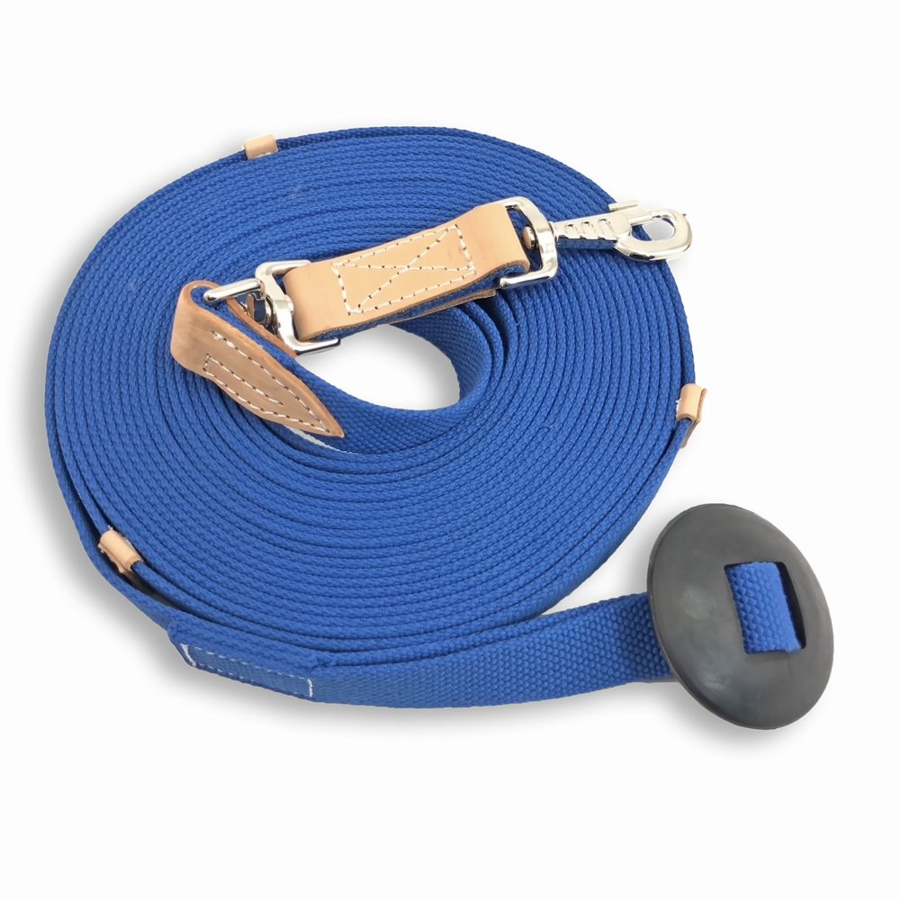 35' Flat Cotton Web Lunge Line with Bolt Snap & Rubber Stop - by Southwestern Equine (35', Sapphire)
