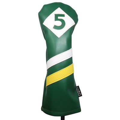 Majek Retro Golf Headcover Green White and Yellow Vintage Leather Style #5 Fairway Wood Head Cover Classic Look