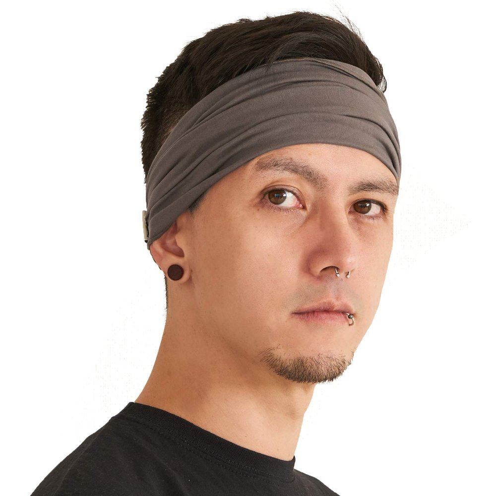 CHARM Charcoal Gray Headband for Men, Japanese Style Bandana Head Bands for Women and Men, Stretch Hair Band for Sports & Daily Wear by Casualbox M