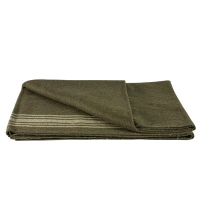 Fox Outdoor Products Wool Blanket - Warm Lightweight Wool Blend Blanket with Whip-Stitched Edges for Outdoor & Home Use, Khaki-Striped Olive DRAB