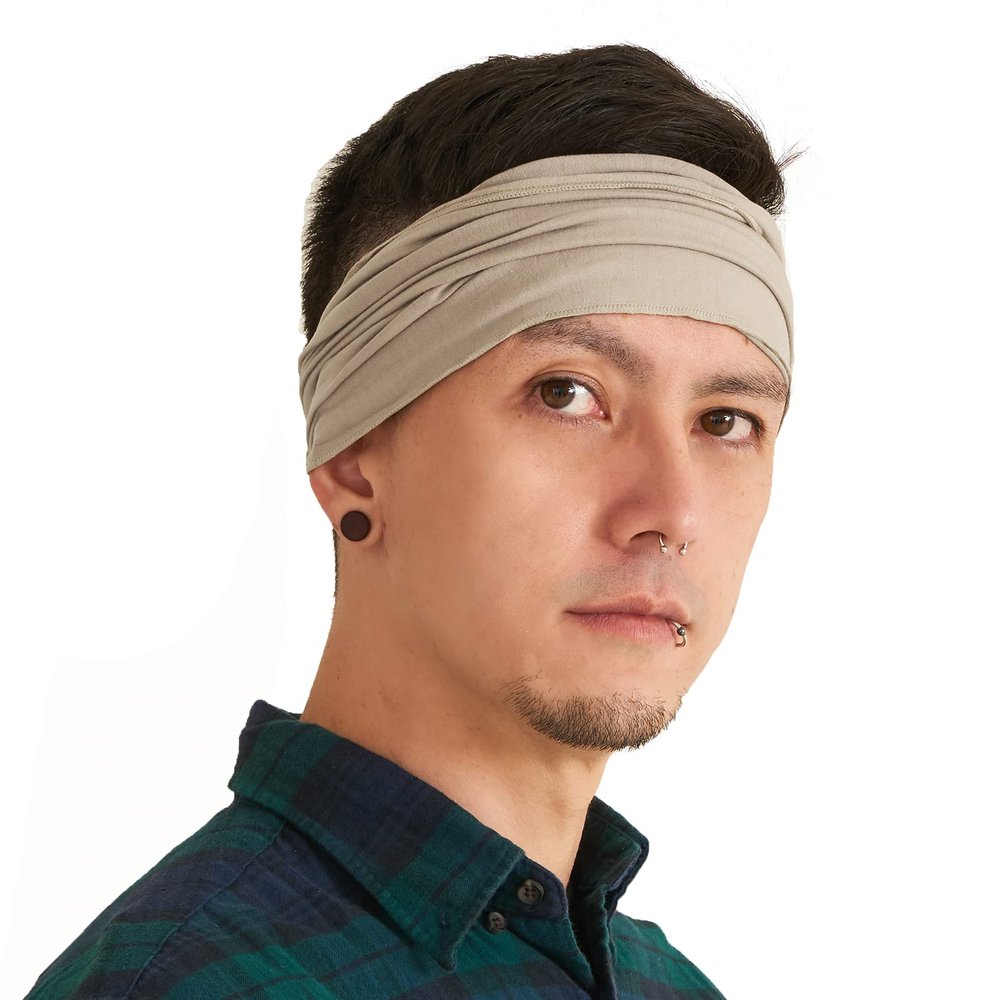 CHARM Beige Headband for Men, Japanese Style Bandana Head Bands for Women and Men, Stretch Hair Band for Sports & Daily Wear by Casualbox M