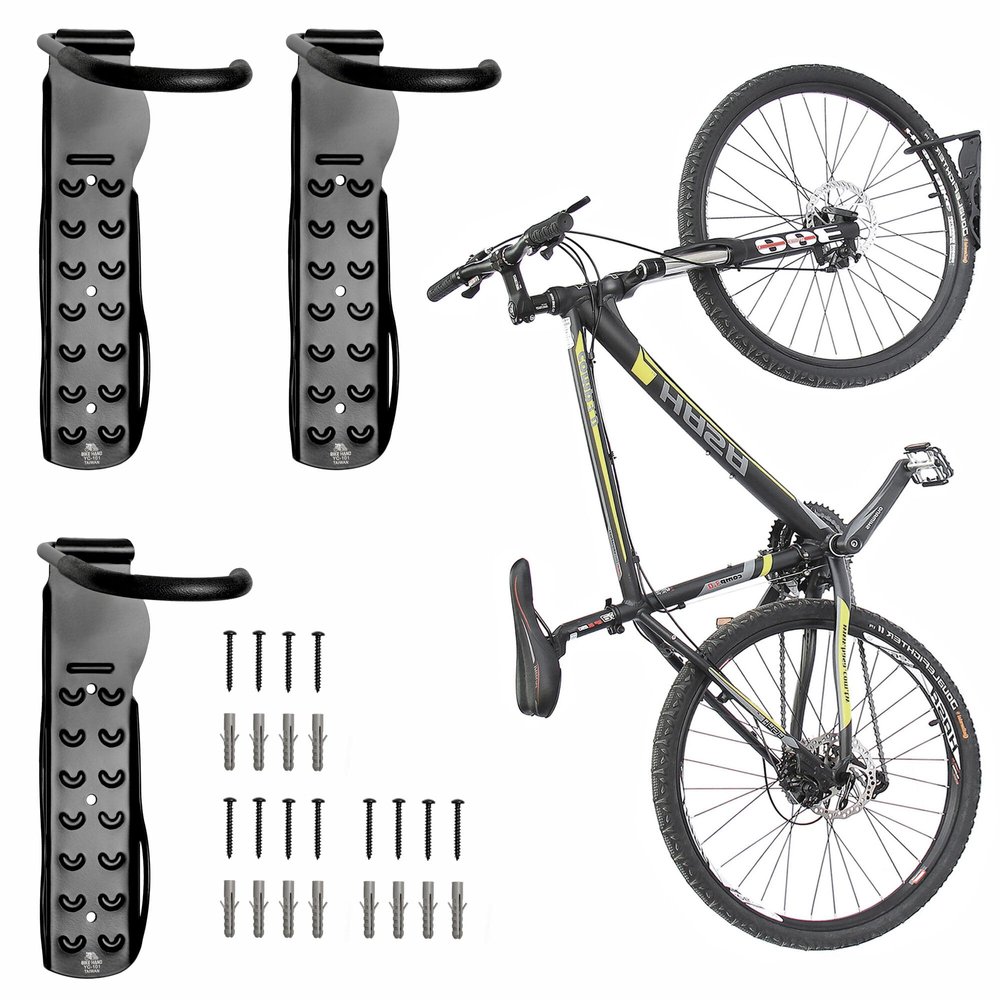 BikeHand Bike Wall Hanger - Heavy Duty Vertical Bicycle Wall Hook Mount Holder Rack for Garage Shed Indoor Storage - Fits MTB & Road Bikes - 3 Pack