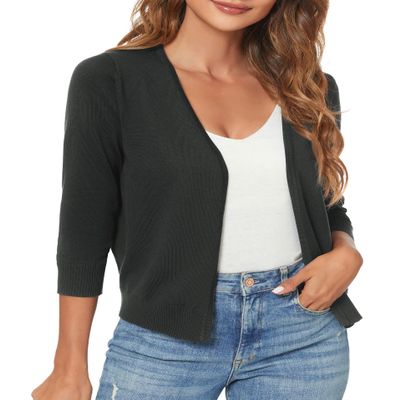Urban CoCo Women's 3/4 Sleeve Shrugs Open Front Cropped Sweater Caidigan (Black, XL)
