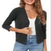 Urban CoCo Women's 3/4 Sleeve Shrugs Open Front Cropped Sweater Caidigan (Black, XL) view 2