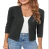 Urban CoCo Women's 3/4 Sleeve Shrugs Open Front Cropped Sweater Caidigan (Black, XL) view 4
