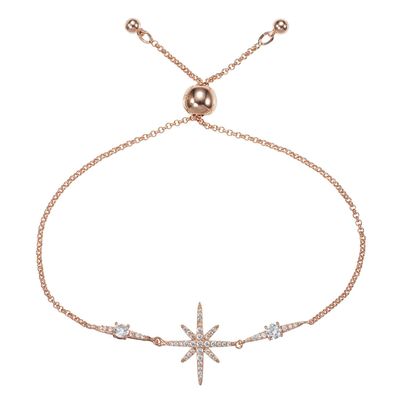 namana Rose Gold North Star Bracelet for Women with Cubic Zirconia Stones, Stone Studded Rose Gold Bracelets for Women, Star Jewelry for Women, Lucky Star Adjustable Bracelets for Women