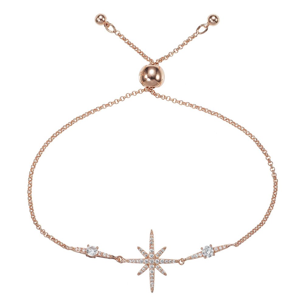 namana Rose Gold North Star Bracelet for Women with Cubic Zirconia Stones, Stone Studded Rose Gold Bracelets for Women, Star Jewelry for Women, Lucky Star Adjustable Bracelets for Women