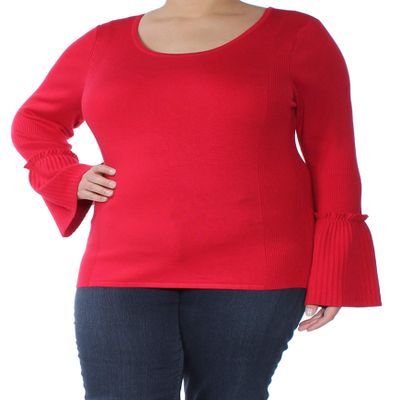 INC Womens Bell-Sleeve Ribbed Pullover Sweater Red XXL