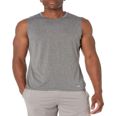 Amazon Essentials Men's Tech Stretch Muscle Shirt, -black heather, Medium