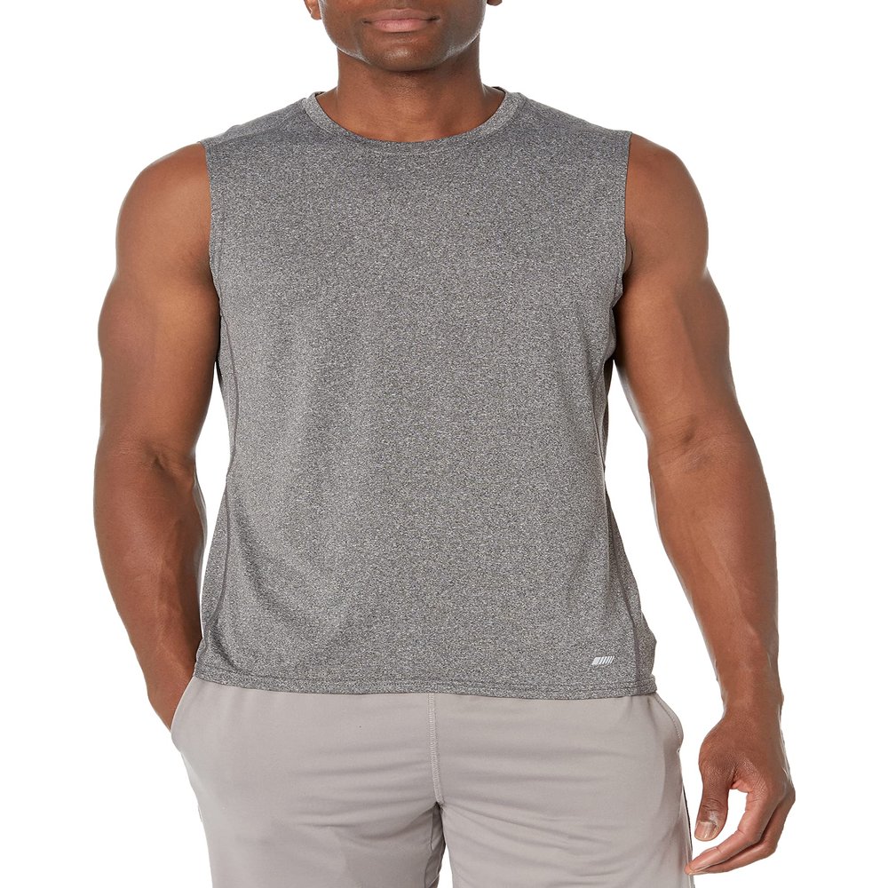 Amazon Essentials Men's Tech Stretch Muscle Shirt, -black heather, Medium