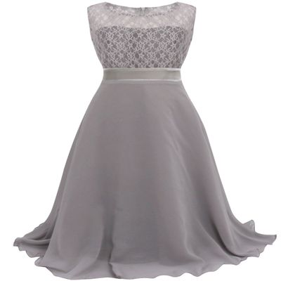 Agoky Floral Lace Flower Girls Ball Gown Prom Party Dress Wedding Bridesmaid Floor Length Dress Gray 6