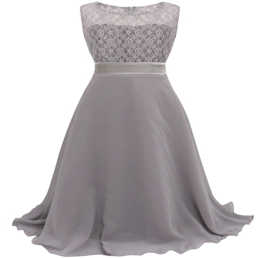 Agoky Floral Lace Flower Girls Ball Gown Prom Party Dress Wedding Bridesmaid Floor Length Dress Gray 6