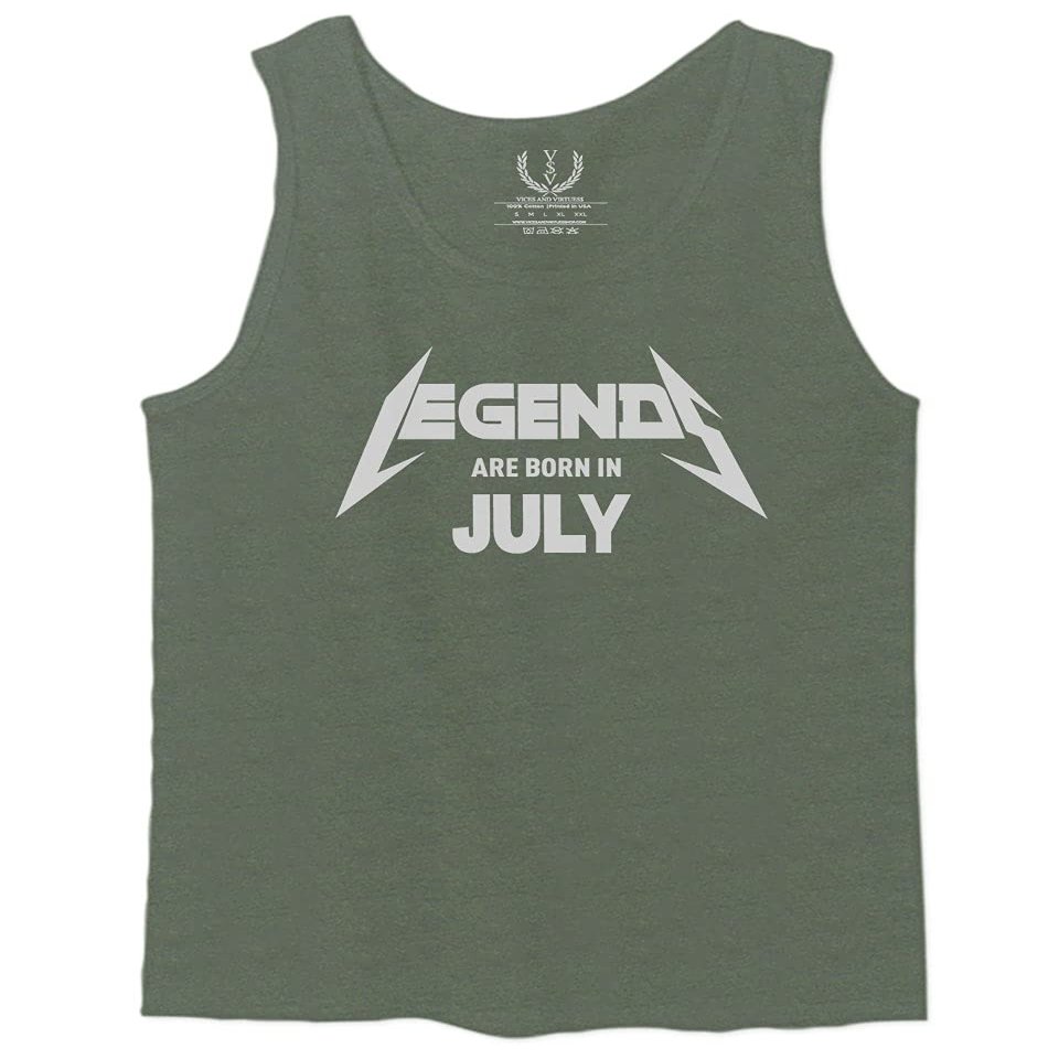 0044. It's My Birthday Funny Legends are Born in July Gift 20th 30th 40th 50th Men's Fitted Tank Top (Olive, Small)