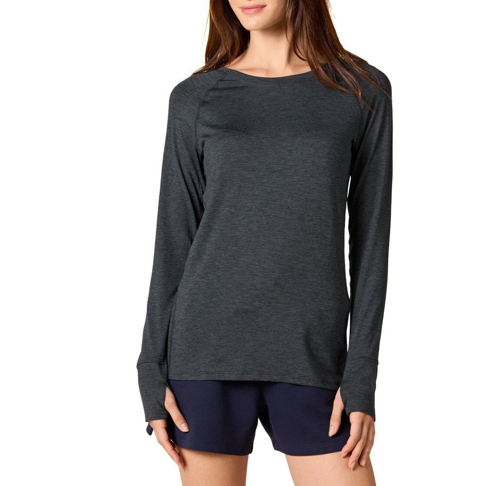 Amazon Essentials Long Sleeve Workout Top for Women, Brushed Tech Stretch Crewneck, Athletic, X-Small (Available in Plus Size), Black/Space Dye