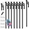Eurmax USA 10 inch Multiuse Heavy Duty Steel Tent Stakes Tarp Pegs Camping Stakes for Outdoor Camping Canopy and tarp with 4 Ropes 10FT Length,8pcs(Black) view 1