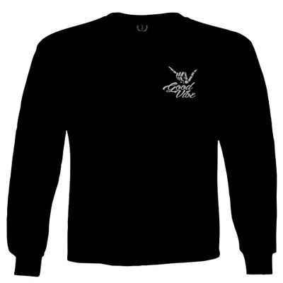 0012. Good Vibe Bones Hand Shaka Cool Vintage Hipster Graphic Men's Long Sleeve t Shirt (Black, 2X Large)