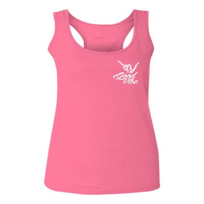 0012. Good Vibe Bones Hand Shaka Cool Vintage Hipster Graphic Women's Tank Top Racerback (Pink Small)