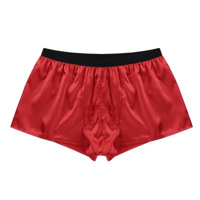 YiZYiF Men's Silky Satin Boxers Shorts Summer Loose Underwear Lingerie Shorts Red X-Large