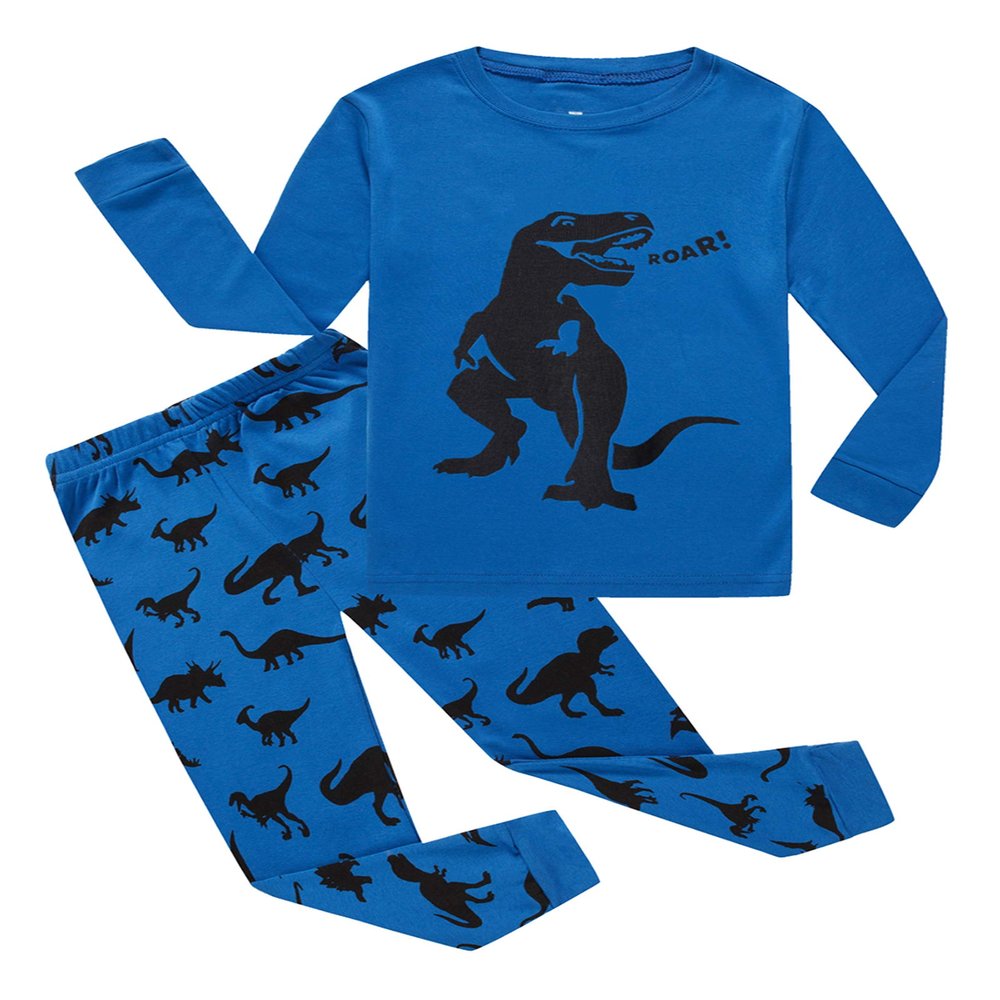 Family Feeling Dinosaur Little Boys Long Sleeve Pajamas Sets 100% Cotton Pyjamas Kids Pjs Size 7 Blue