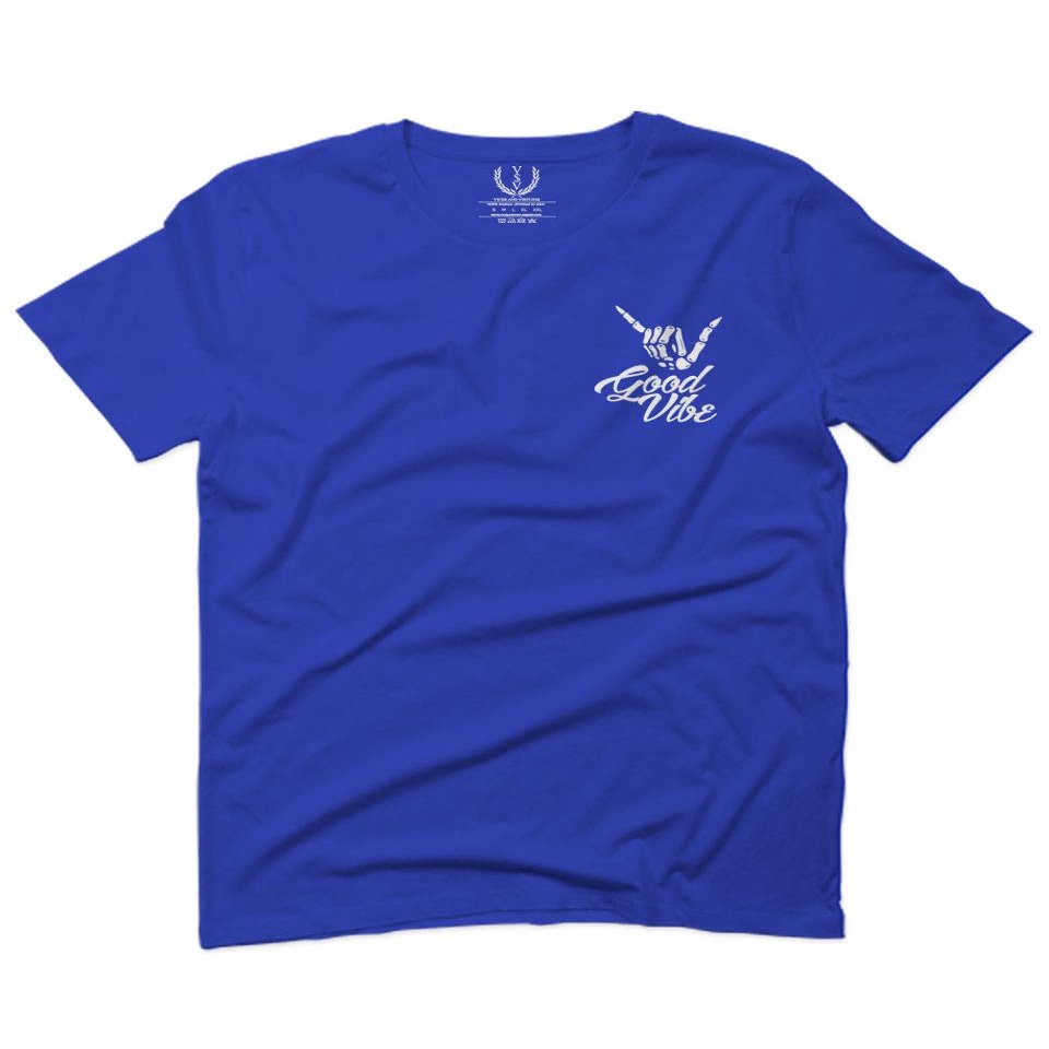 0012. Good Vibe Bones Hand Shaka Cool Vintage Hipster Graphic for Men T Shirt (Royal 2X-Large)