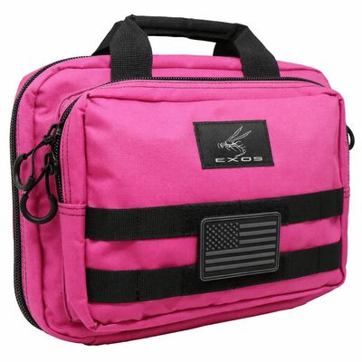 Exos Double Pistol Case - Tactical Double Soft Pistol Gun Bag - Handgun Carrying Case with Compartments - Hand Gun Storage Bag with MOLLE Webbing and Padded Interior - Designed in USA (Kitty Pink)