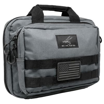 Exos Double Pistol Case - Tactical Double Soft Pistol Gun Bag - Handgun Carrying Case with Compartments - Hand Gun Storage Bag with MOLLE Webbing and Padded Interior - Designed in USA (Gray)