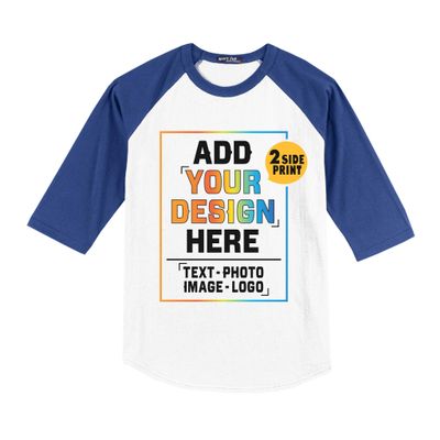 Custom 3/4 Sleeve T-Shirt Personalized Raglan Baseball T-Shirt Custom Unisex Raglan Shirt White-Royal