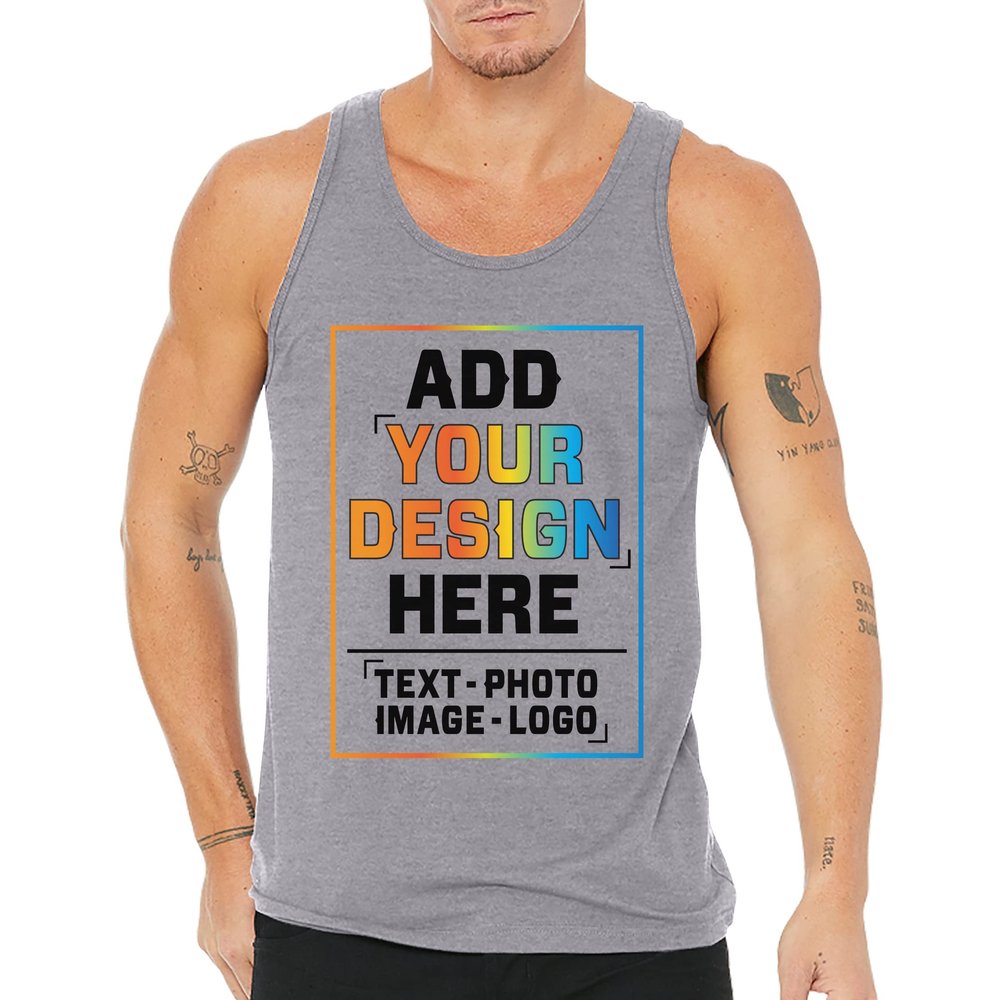 Men Custom Tank Top Add Your Text Personalized Men Tank Tops Sport Grey