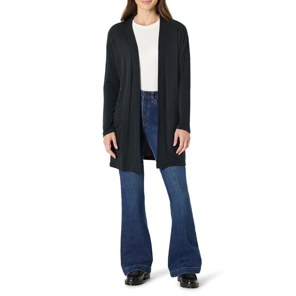 Amazon Essentials Women's Relaxed-Fit Ultra-Lightweight Open-Front Cardigan, Black, Small