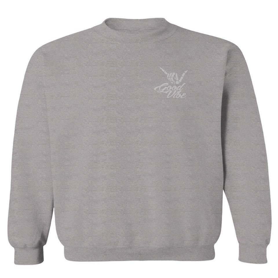 0012. Good Vibe Bones Hand Shaka Cool Vintage Hipster Graphic Men's Crewneck Sweatshirt (Light Gray X-Large)