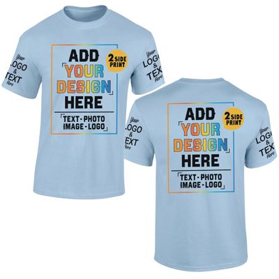 Custom T Shirt for Men Women Add Your Text Design Logo Front Back On Sleeve T-Shirt Light Blue