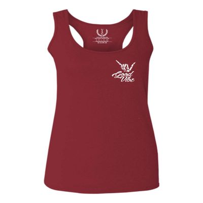 0012. Good Vibe Bones Hand Shaka Cool Vintage Hipster Graphic Women's Tank Top Racerback (Maroon, Large)
