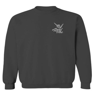 0012. Good Vibe Bones Hand Shaka Cool Vintage Hipster Graphic Men's Crewneck Sweatshirt (Characol Medium) Charcoal