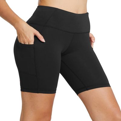 baleaf Biker Shorts for Women Workout Yoga Gym Spandex Running Volleyball Tummy Control Compression with Pockets 8" Black XXXL
