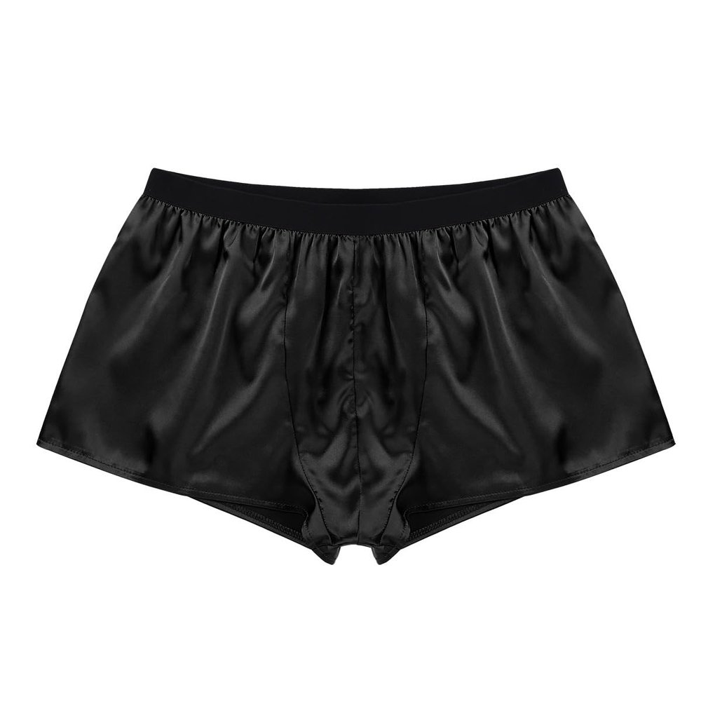 YiZYiF Men's Silky Satin Boxers Shorts Summer Loose Underwear Lingerie Shorts Black Large